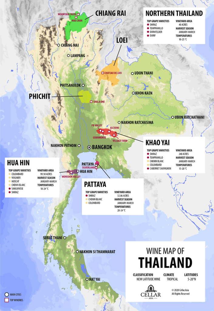 タイのワイン生産地域とワインマップ