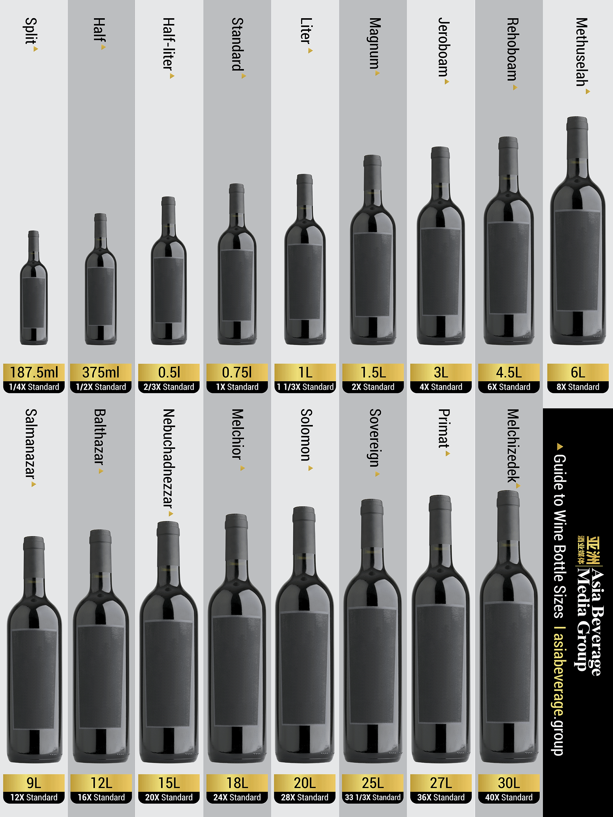 様々なワインボトルの大きさ完全ガイド：ワインについて学ぶ